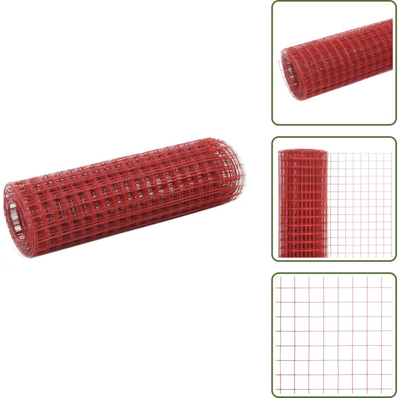 The Living Store Drahtzaun Stahl mit PVC-Beschichtung 10x0,5 m Rot - Zaun Aus Stahl - Gartenzaun - Maschendrahtzaun - Tiergehege - Vogelvoliere