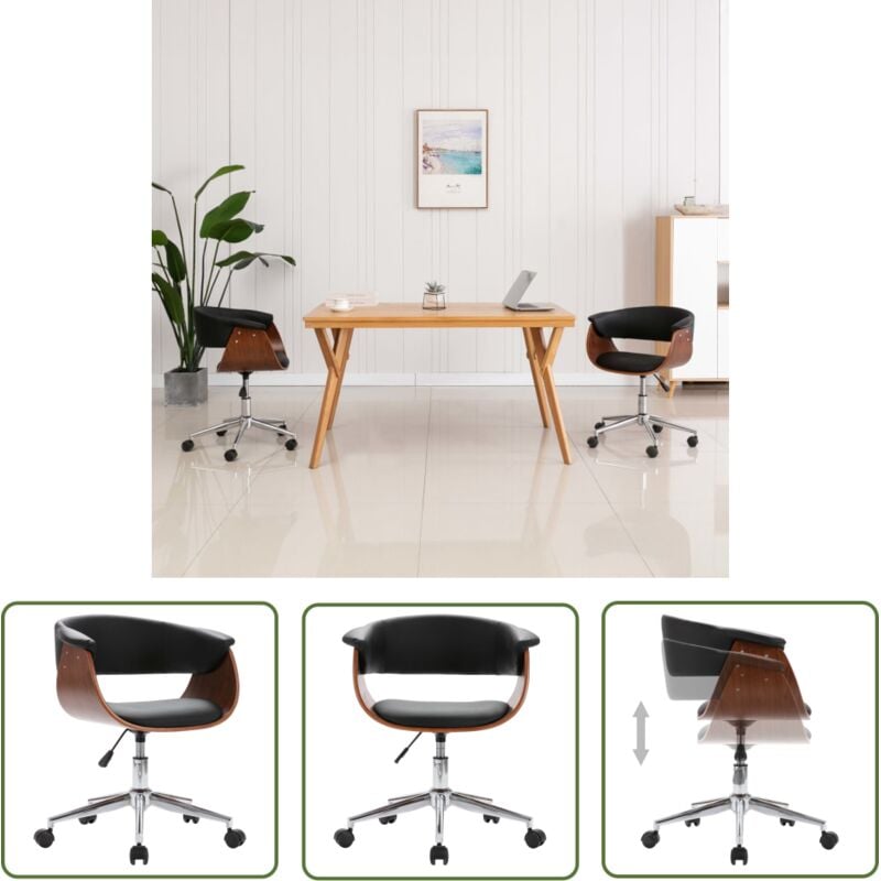 The Living Store Drehbarer Bürostuhl Schwarz Bugholz und Kunstleder - Bürostuhl - Drehstuhl - Schreibtischstuhl - Home Office - Ergonomischer Stuhl