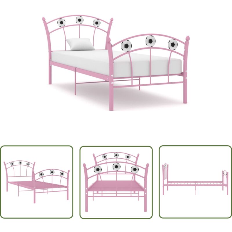 The Living Store Einzelbett mit Fußball-Design Rosa Metall 90x200 cm - Einzelbett - Jugendzimmer - Metallbett - Rosa Bett - Kinderbett