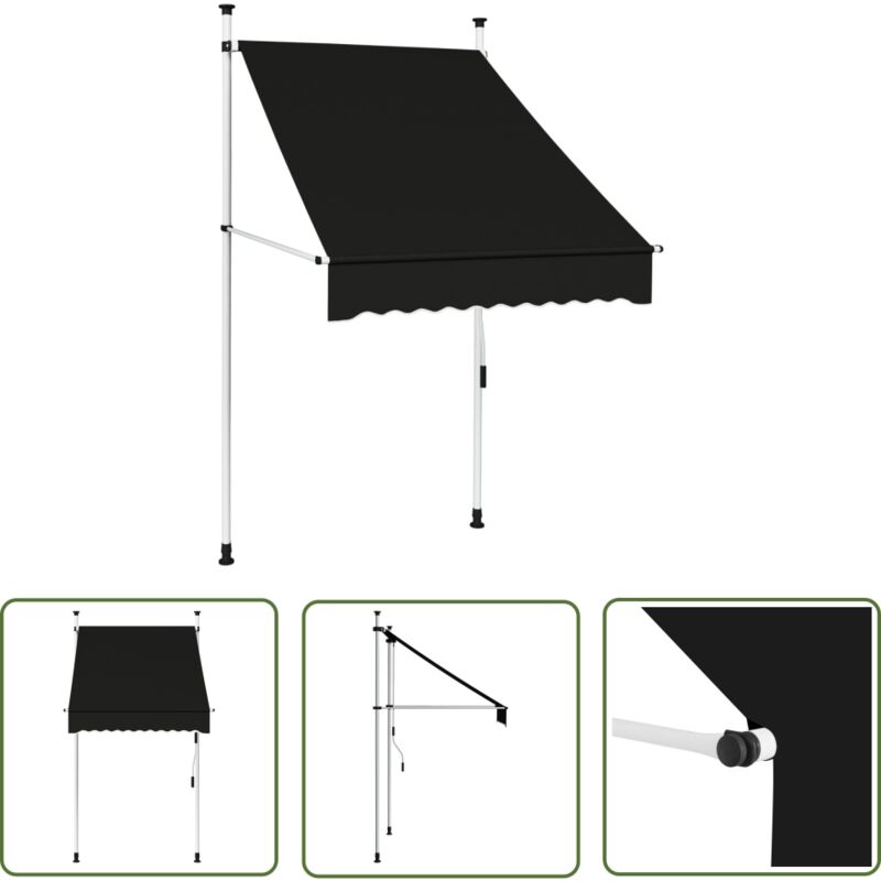 The Living Store Einziehbare Markise Handbetrieben 100 cm Anthrazit - Markise - Sonnensegel - Gartensonnenblende - Überdachung - Outdoor Möbel