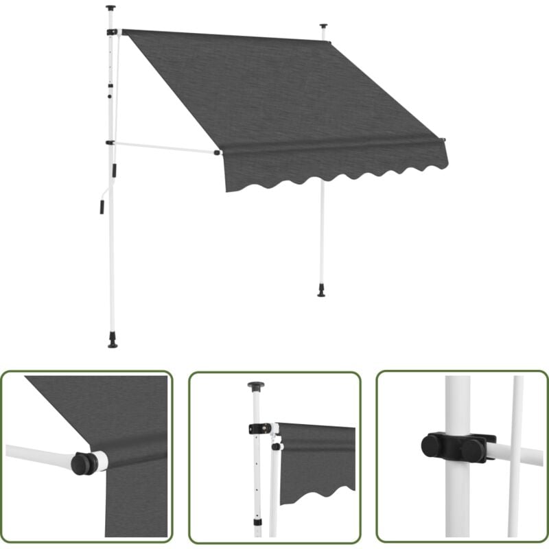 The Living Store - Einziehbare Markise Handbetrieben 200 cm Anthrazit - Sonnensegel - Markise - Gartensonnenblende - Balkonmarkise - Windschutz