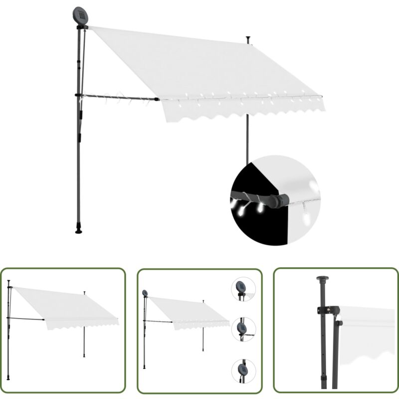 The Living Store - Einziehbare Markise Handbetrieben mit led 250 cm Creme - Markise - Sonnenschutz - Gartendekoration - Outdoor Möbel - Terrasse