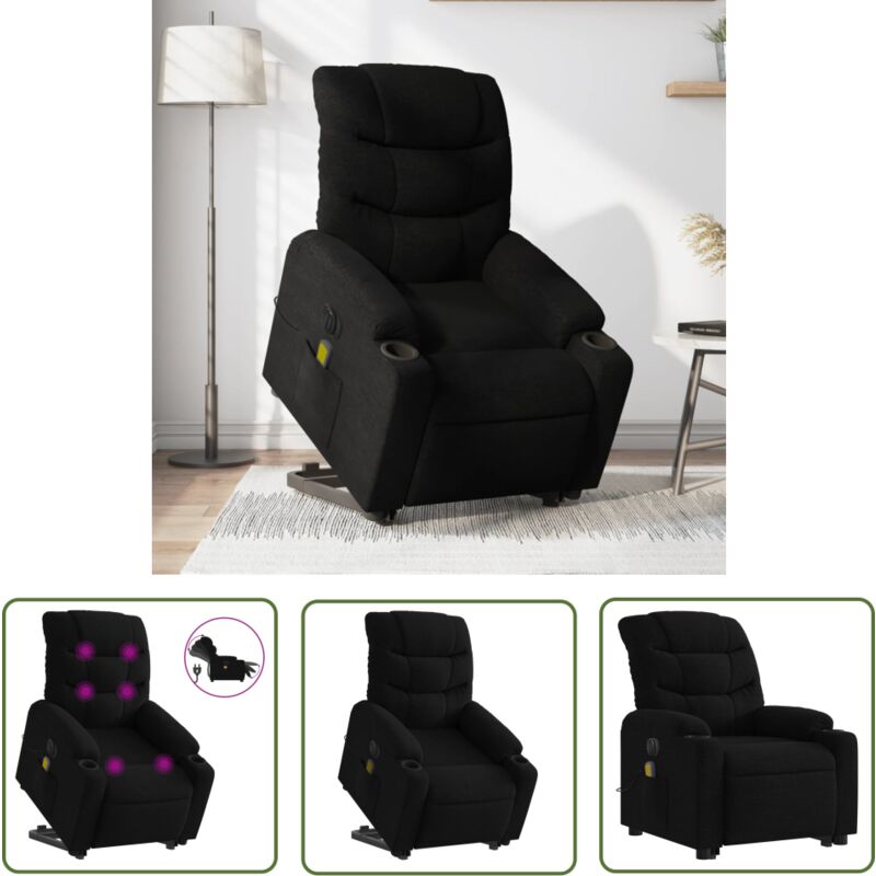 Elektrischer Massagesessel mit Aufstehhilfe Schwarz Stoff - Elektrischer Massagesessel - Relaxsessel - Fernsehsessel - Ergonomisch - Bequeme