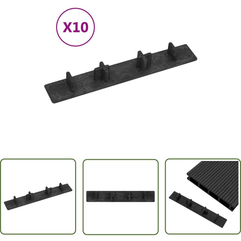 The Living Store Endkappen für Terrassendielen 10 Stk. Schwarz Kunststoff - Terrassendielen Endkappen - Holzterrasse Zubehör - Terrasse Dekoration