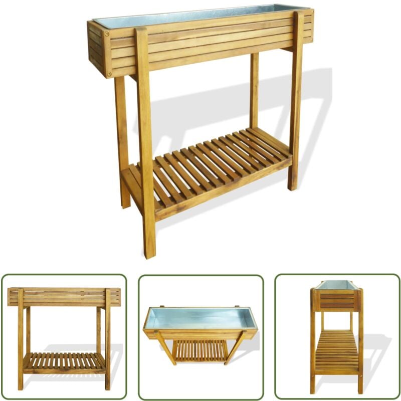 The Living Store Erhöhter Garten-Hochbeet Akazie Massivholz und Zink - Holz Hochbeet - Gartengefäß - Blumenerde - Balkonpflanzen - Kräutergarten