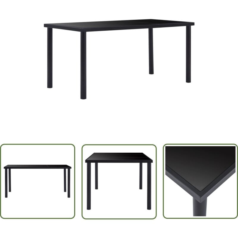 The Living Store Esstisch Schwarz 160 x 80 x 75 cm Hartglas - Esstisch - Schwarzer Esstisch - Glas Esstisch - Metall Esstisch - Moderner Esstisch