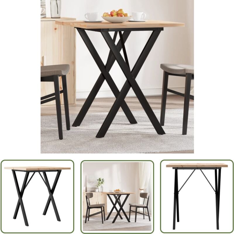 The Living Store - Esstisch X-Gestell 70x70x75,5cm Massivholz Kiefer und Gusseisen - Esstisch - Holztisch - Kiefernholztisch - Küchentisch
