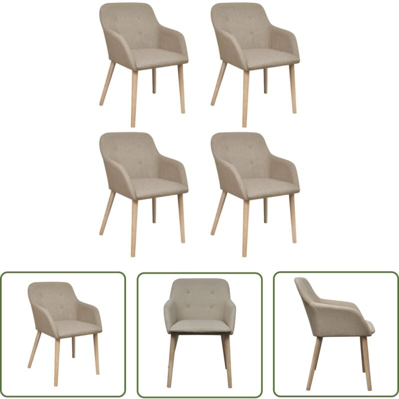 Esszimmerstühle 4 Stk. Beige Stoff und Massivholz Eiche - Esszimmerstühle - Holzstühle - Beige Möbel - Stühle Mit Armlehnen - Bequeme Stühle - The