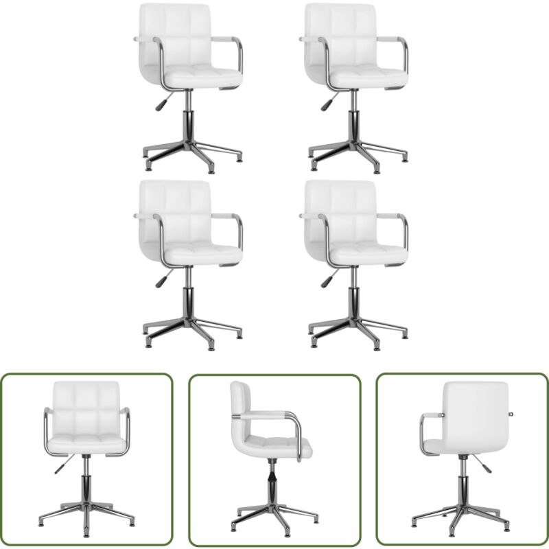 Esszimmerstühle 4 Stk. Drehbar Weiß Kunstleder - Esszimmerstühle - Drehbare Stühle - Küchenstühle - Weiße Stühle - Kunstledersessel - The Living Store