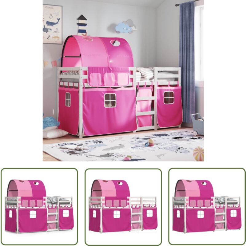The Living Store - Etagenbett mit Vorhängen Rosa 80x200 cm Massivholz Kiefer - Kinderzimmermöbel - Etagenbett - Hochbett - Bunk Bed - Holzbett