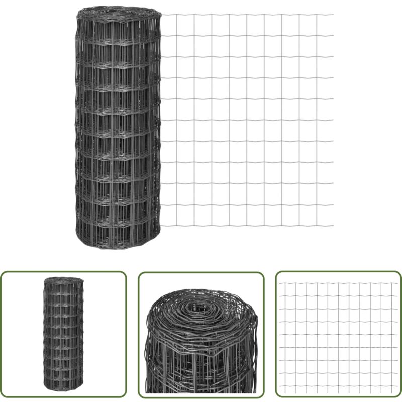 The Living Store - Eurozaun Stahl 10 x 1 m Grau - Eurozaun - Metallzaun - Gartenzaun - Stabile Einfriedung - Drahtzaun