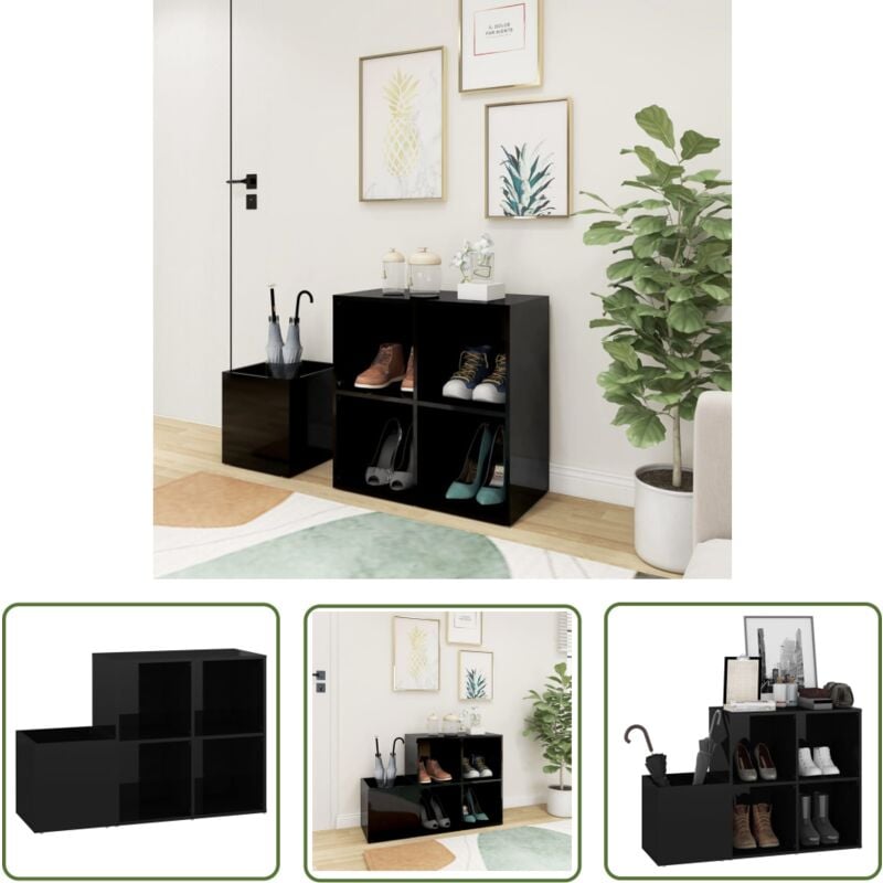 The Living Store - Flur-Schuhschrank Hochglanz-Schwarz 105x35,5x70cm Holzwerkstoff - Flur-Schuhschrank - Schuhschrank - Holzwerkstoffmöbel