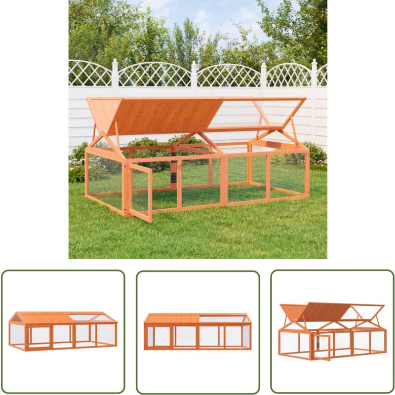 Freilaufgehege Braun 200x112,5x74 cm Massivholz Kiefer - Kleintierhaus - Kaninchenstall - Meerschweinchengehege - Hamsterkäfig - Vogelvoliere - The