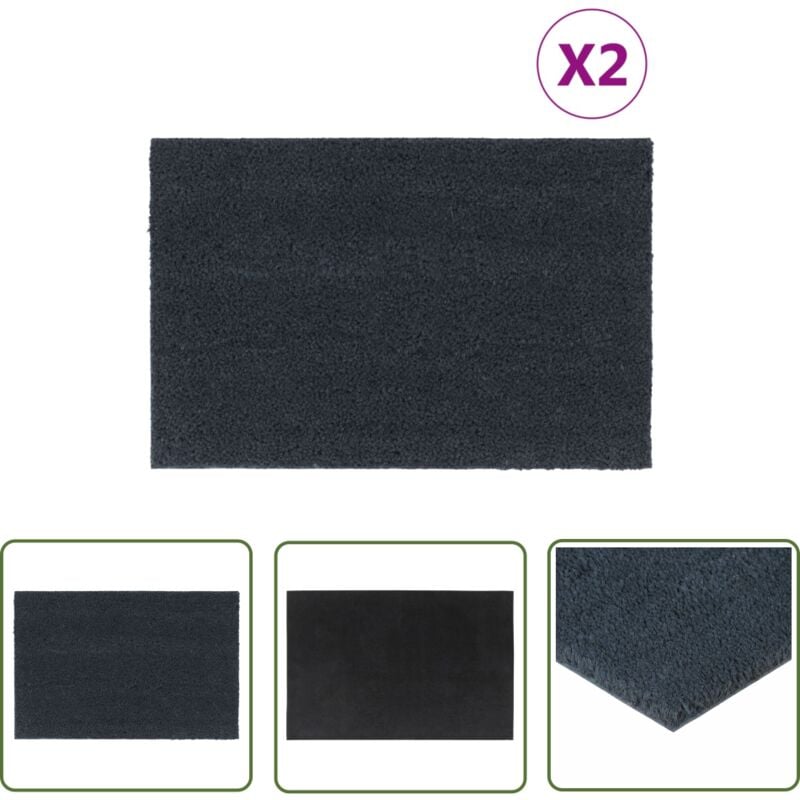 The Living Store - Fußmatten 2 Stk. Dunkelgrau 40x60 cm Kokosfaser Getuftet - Kokosfußmatte - Eingangsmatte - Türklinse - Rutschfest - Outdoor Matten