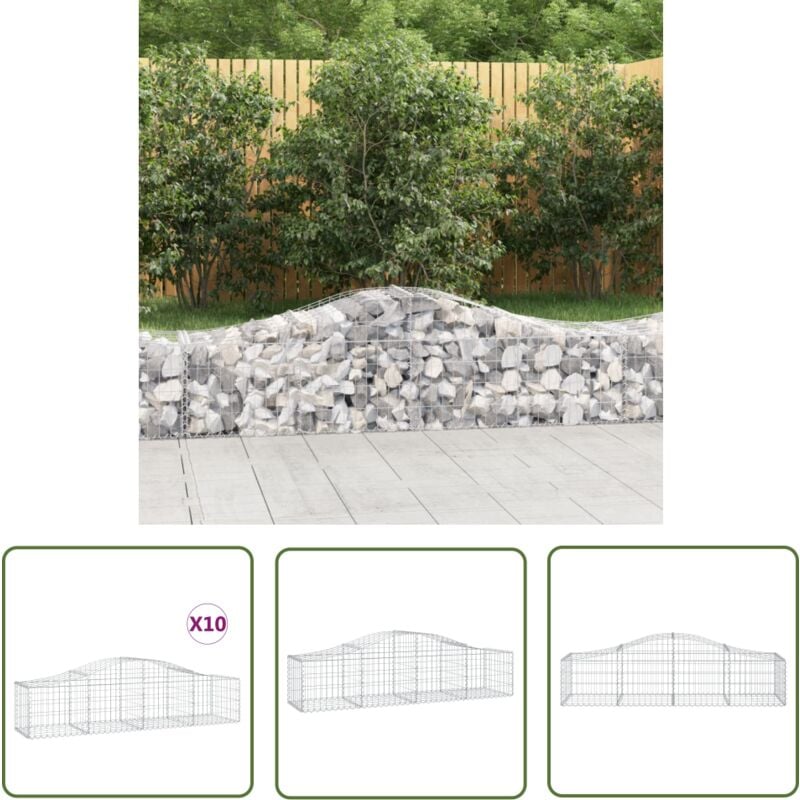 Gabionen mit Hochbogen 10 Stk. 200x50x40/60 cm Verzinktes Eisen - Gabionen - Gartenzaun - Dekorative Elemente - Gartendeko - Stauraum - The Living