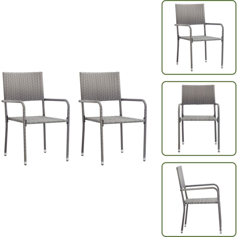 The Living Store - Garten-Essstühle 2 Stk. Stapelbar Grau Polyrattan - Gartenstühle - Outdoor Möbel - Balkonmöbel - Terrassentisch - Gartenset