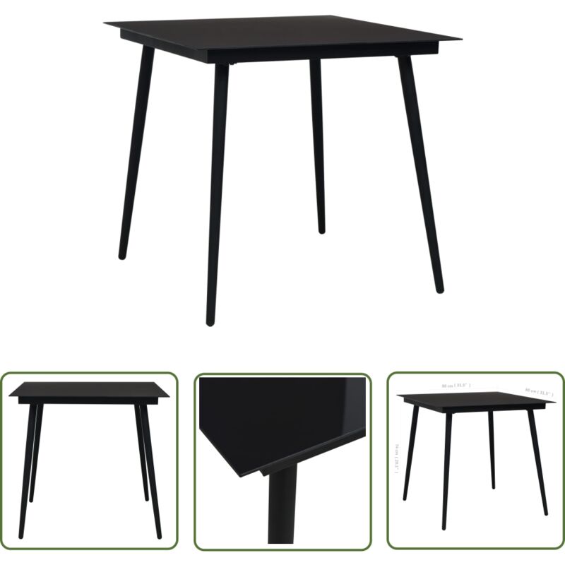 Garten-Esstisch Schwarz 80x80x74 cm Stahl und Glas - Gartenstuhl - Esstisch - Balkonmöbel - Terrassenmöbeln - Edelstahl - The Living Store
