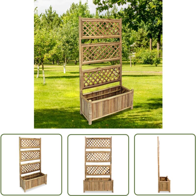 The Living Store - Hochbeet mit Spalier Bambus 70 cm - Bambus Hochbeet - Pflanzenkasten - Vertical Garden - Gartengeräte - Blumenerde