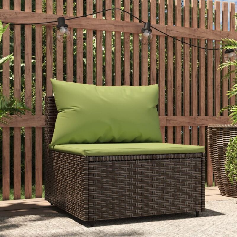 The Living Store Garten-Mittelsofa mit Kissen Braun Poly Rattan - Gartensofa - Outdoor-Sofa - Lounge Möbel - Rattan-Sofa - Polyethylen-Sofa