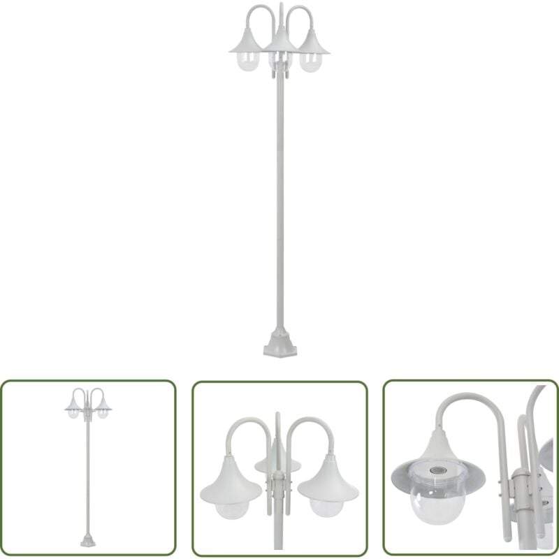 Garten-Pollerleuchte E27 220 cm Aluminium 3-Laterne Weiß - Gartendekor - Außenbeleuchtung - Laterne - LED-Lampe - Gartenlicht - The Living Store
