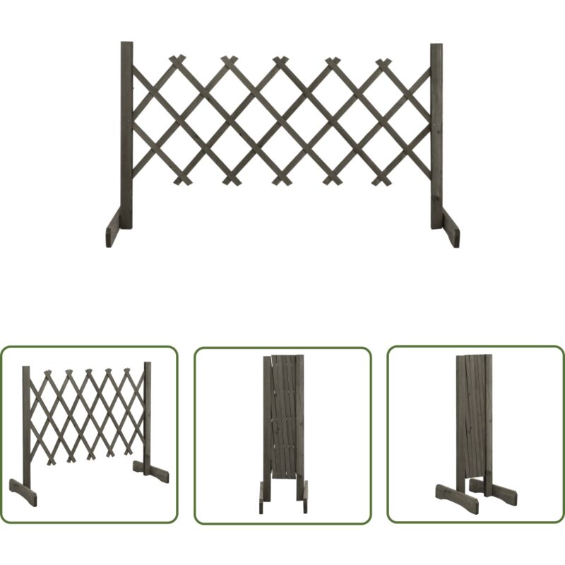 The Living Store Garten-Rankzaun Grau 120x60 cm Massivholz Tanne - Holz Zaun - Gartenzaun - Rankzaun - Holzspalier - Tannenholz Zaun