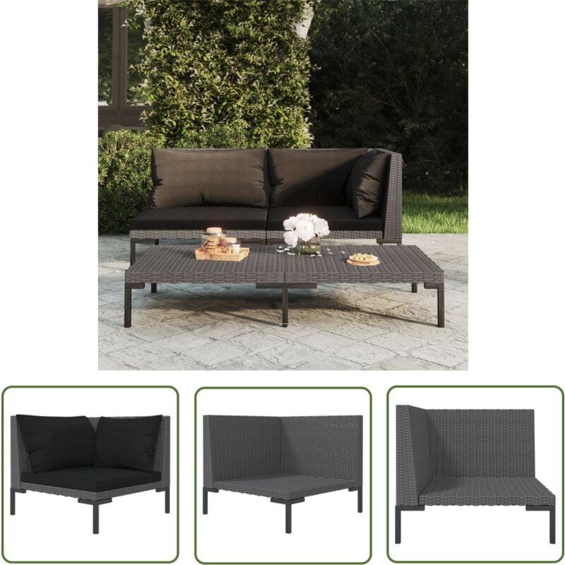 The Living Store Gartensofa mit Kissen Halbrundes Poly Rattan - Gartensofa - Outdoor Möbel - Balkonmöbel - Lounge Set - Rattan Gartenmöbel