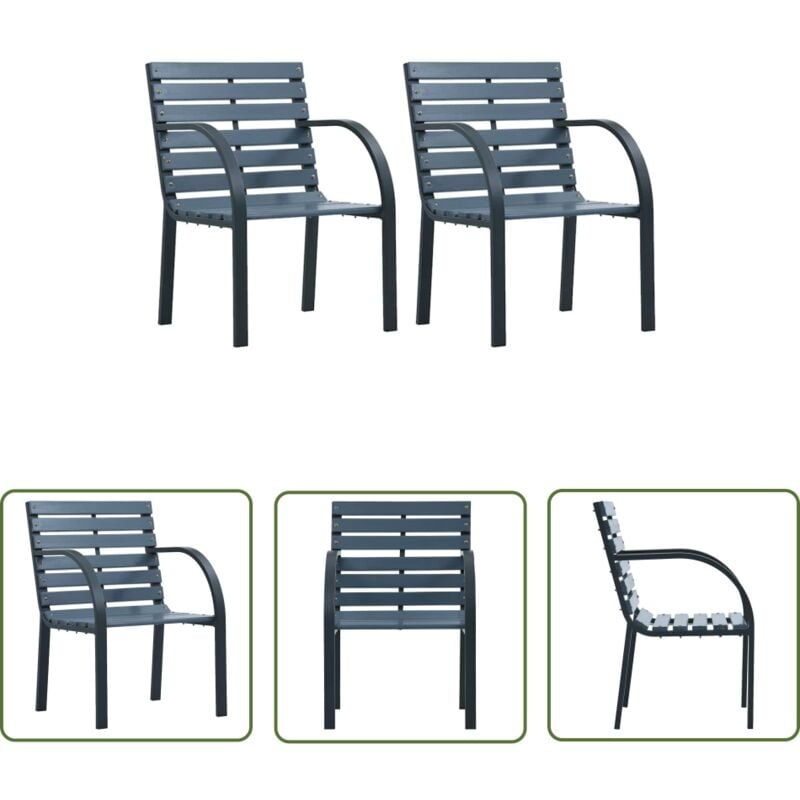 Gartenstühle 2 Stk. Grau Tannenholz Pulverbeschichteter Stahl - Gartenstühle - Holzmöbel - Gartenbank - Esszimmerset - Balkonmöbeln - The Living Store