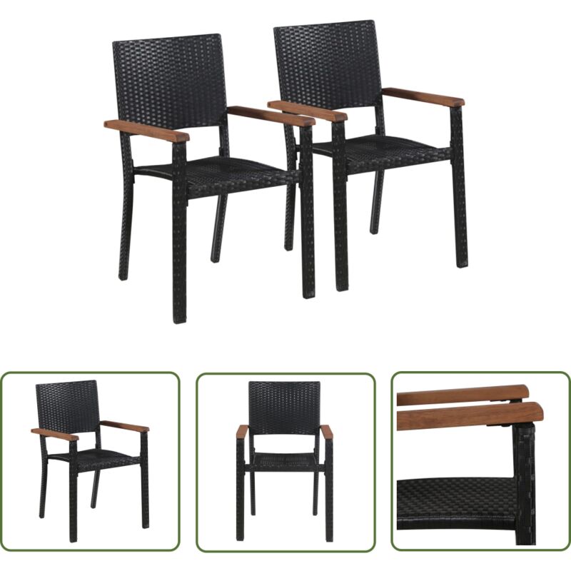 The Living Store Gartenstühle 2 Stk. Poly-Rattan Schwarz - Esszimmerstühle - Gartenstühle - Rattan Möbel - Outdoor Möbel - Balkonmöbel