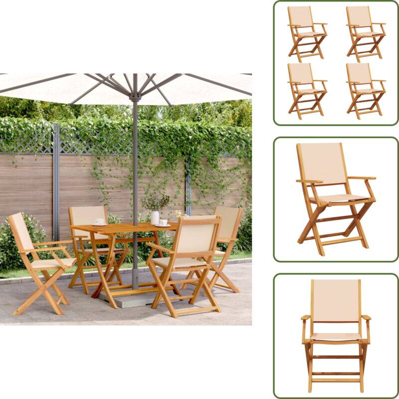 The Living Store - Gartenstühle 4 Stk. Klappbar Beige Stoff und Massivholz - Klappstuhl - Gartenstuhl - Esszimmerstuhl - Holzstuhl - Akazienholz