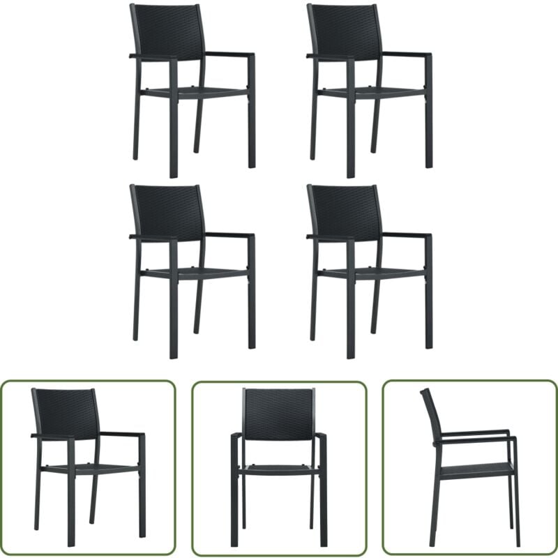 The Living Store Gartenstühle 4 Stk. Schwarz Kunststoff Rattan-Optik - Gartensessel - Gartenstühle - Kunststoffe Gartenstuhl - Outdoor Möbel