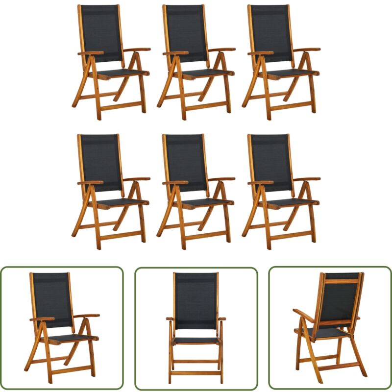 The Living Store Gartenstühle 6 Stk. Klappbar Massivholz Akazie und Textilene - Gartensaßsessel - Gartenstühle - Holzstühle - Outdoor Möbel