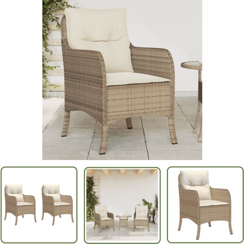 Gartenstühle mit Kissen 2 Stk. Beige Poly Rattan - Gartensessel - Gartenstühle - Outdoor Möbel - Rattan Gartenmöbel - Beige Gartenmöbel - The Living
