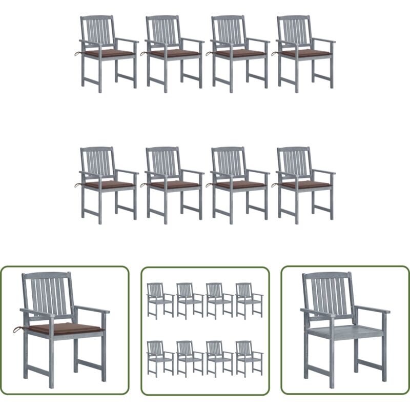 The Living Store Gartenstühle mit Kissen 8 Stk. Massivholz Akazie Grau - Gartenstühle - Holzmöbel - Esszimmerstühle - Outdoor Möbel - Balkonmöbel