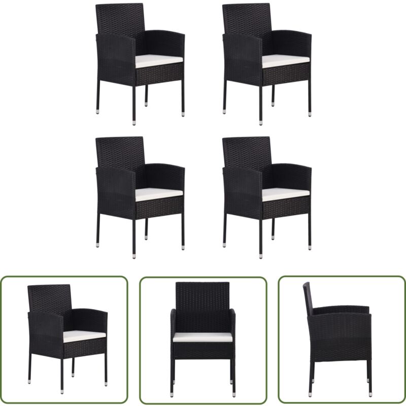 Gartenstühle mit Kissen in Cremeweiß 4 Stk. Schwarz Polyrattan - Gartensessel - Gartenstühle - Outdoor Möbel - Balkonmöbel - Terrasse Möblierung