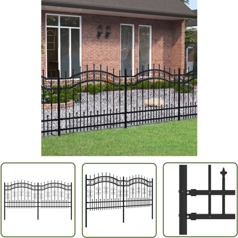 The Living Store Gartenzaun mit Speerspitzen Schwarz 140 cm Stahl - Gartenzaun - Stahlezaune - Metallzaun - Sicherheitszaun - Zierzaun