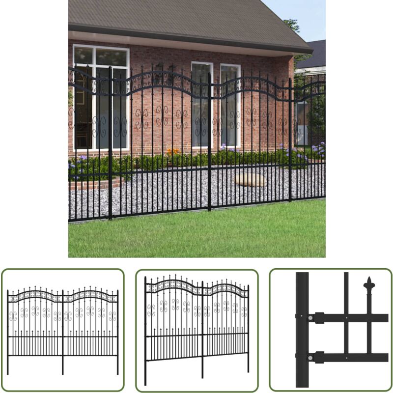 Gartenzaun mit Speerspitzen Schwarz 190 cm Stahl - Gartenzaun - Stahldurchgang - Zaunfeld - Sicherheitszaun - Zierzaun - The Living Store