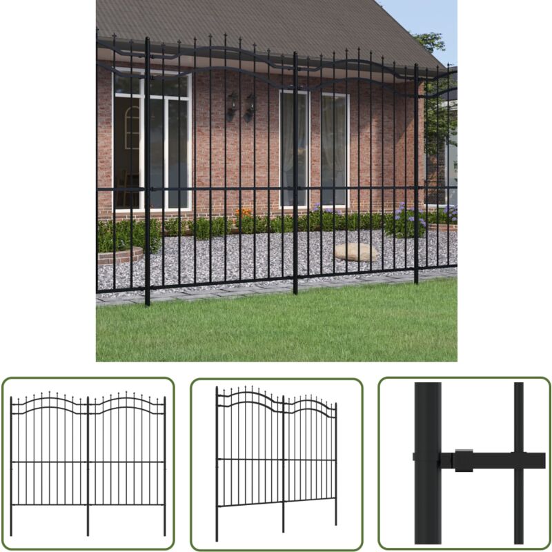 Gartenzaun mit Speerspitzen Schwarz 222 cm Stahl - Gartenzaun - Stahltür - Sicherheitszaun - Zaunfeld - Gartenabgrenzung - The Living Store