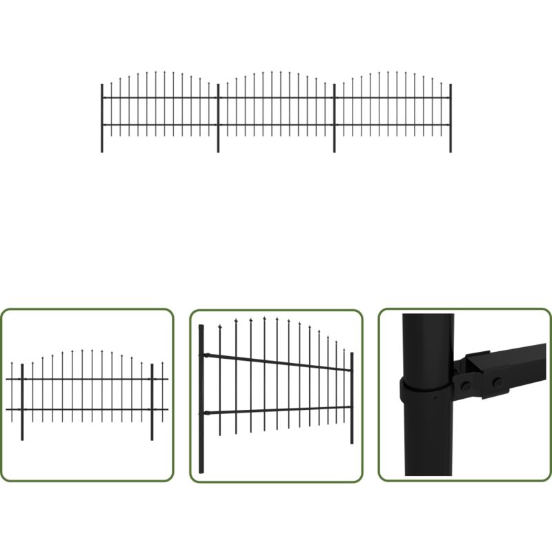 Gartenzaun mit Speerspitzen Stahl (0,75 - 1) x 5,1 m Schwarz - Gartenzaun - Stahlezaunt - Metallzaun - Sicherheitszaun - Privacyzaun - The Living
