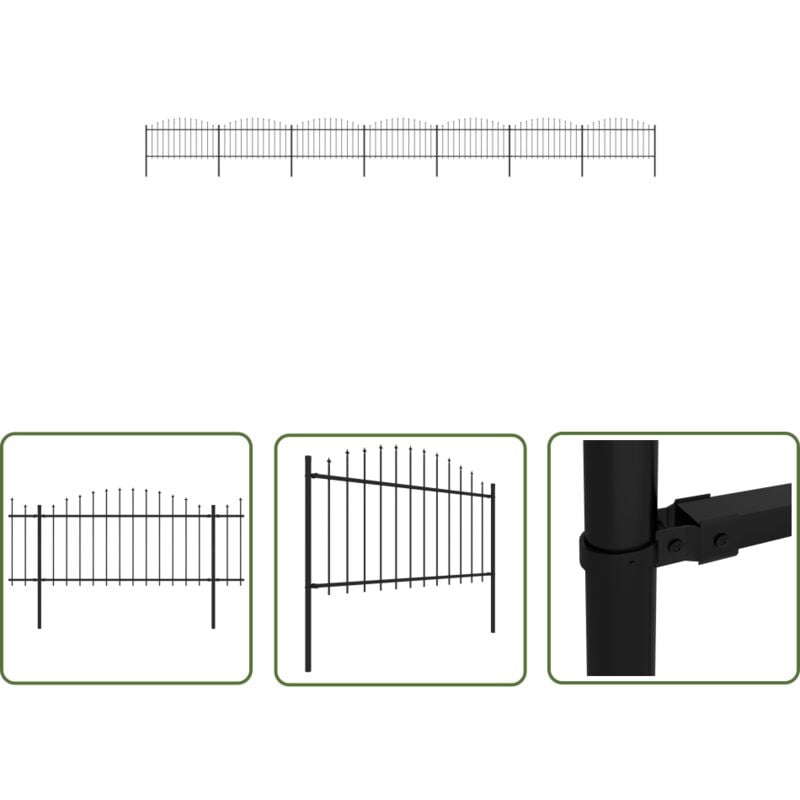 Gartenzaun mit Speerspitzen Stahl (1,25 - 1,5) x 11,9 m Schwarz - Gartenzaun - Stahlezaunt - Metallzaun - Sicherheitszaun - Privacyzaun - The Living