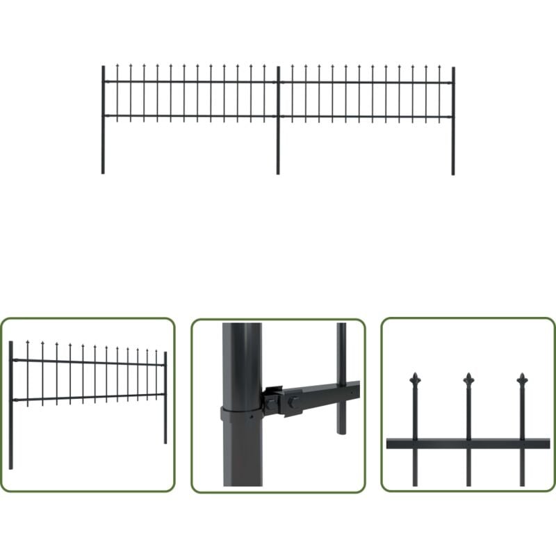 Gartenzaun mit Speerspitzen Stahl 3,4 x 0,6 m Schwarz - Gartenzaun - Stahlezaunt - Metallzaun - Zierzaun - Absperrzaun - The Living Store