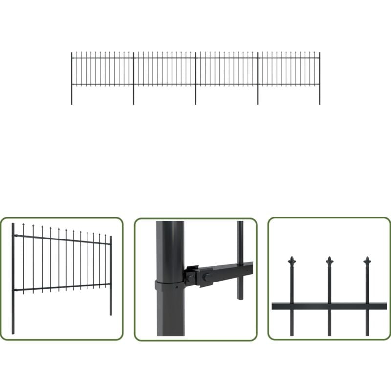 Gartenzaun mit Speerspitzen Stahl 6,8 x 1 m Schwarz - Gartenzaun - Stahlezaunt - Metallzaun - Zaun Schwarz - Dekorative Zaunspeerspitzen - The Living