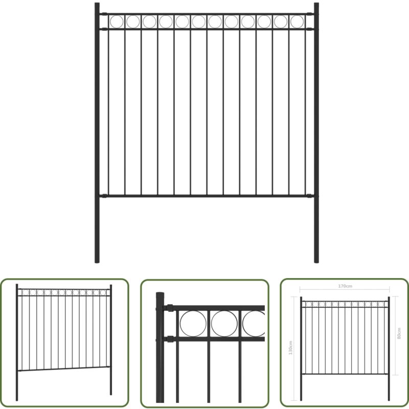 The Living Store - Gartenzaun Stahl 1,7x0,8 m Schwarz - Gartenzaun - Stahlezaunt - Metallzaun - Zaunfeld - Gartenabtrennung