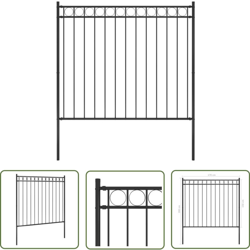 The Living Store - Gartenzaun Stahl 1,7x1,5 m Schwarz - Gartenzaun - Stahlezaunt - Metallzaun - Zaunfeld - Privacy Screen