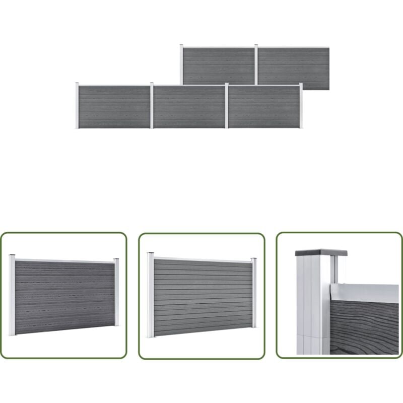 The Living Store Gartenzaun wpc 872x106 cm Grau - Gartenzaun - wpc Zaun - Holz Kunststoff Zaun - Grauer Zaun - Terrasse Abgrenzung