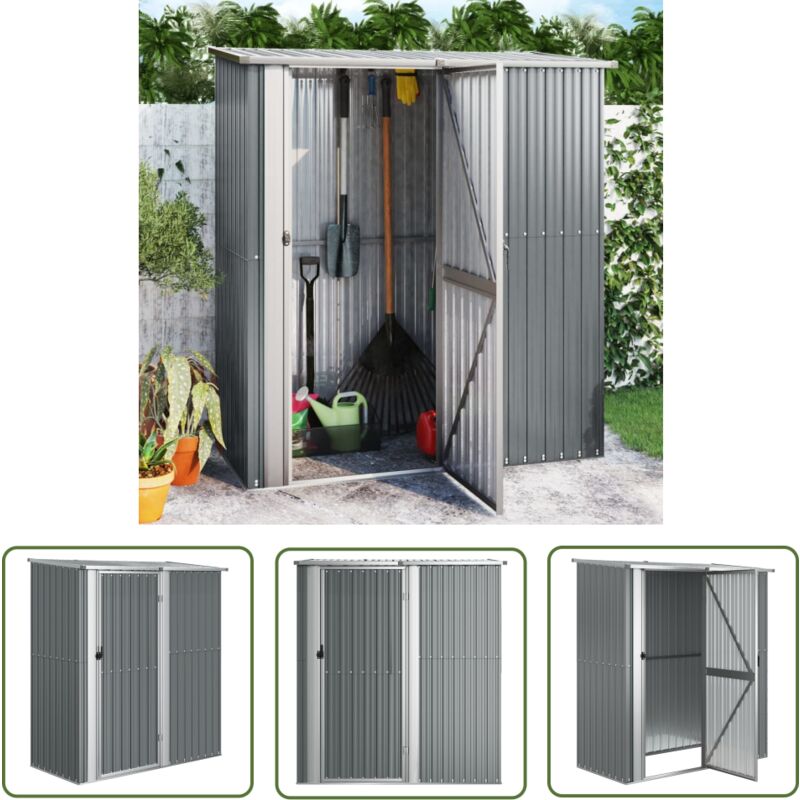 The Living Store Geräteschuppen Grau 180,5x97x209,5 cm Verzinkter Stahl - Geräteschuppen - Gartenschuppen - Werkzeuglager - Outdoor Aufbewahrung