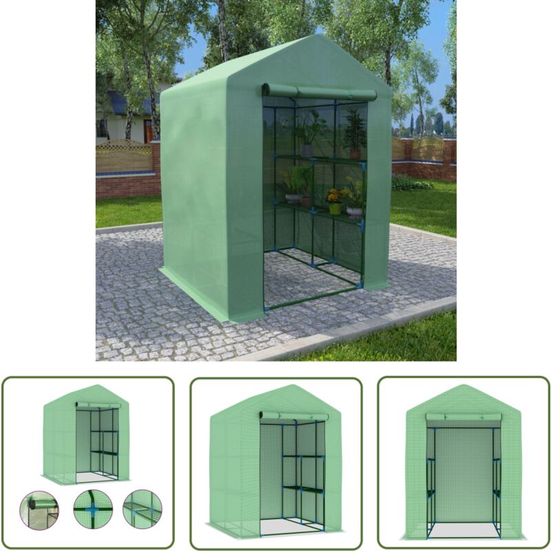 The Living Store - Gewächshaus mit Ablagen Stahl 143x143x195 cm - Gewächshaus - Pflanzenhaus - Gartenhaus - Stahldach - Grünes Gewächshaus