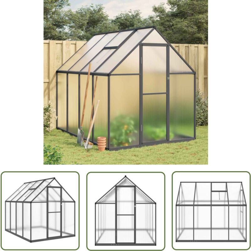 The Living Store Gewächshaus mit Fundamentrahmen Anthrazit 224x169x195 cm Alu - Gehäuse - Gewächshaus - Polycarbonat Greenhouse - Gartengewäschhauss