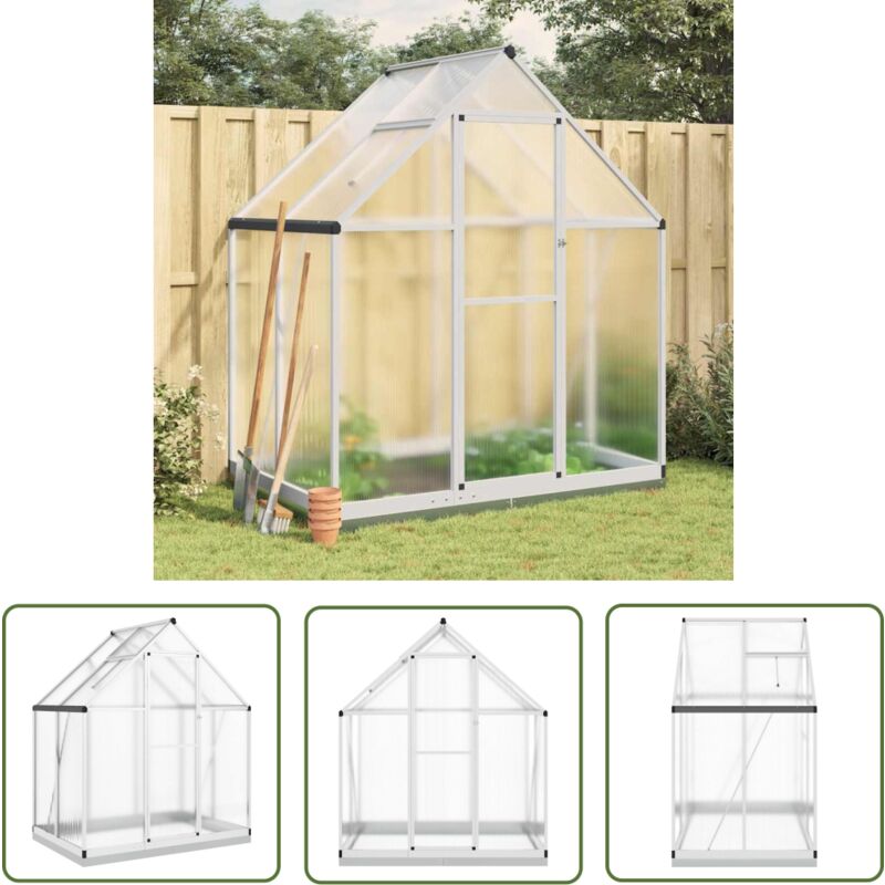 The Living Store - Gewächshaus mit Fundamentrahmen Silbern 169x114x202 cm Alu - Gehäuse - Gewächshaus - Polycarbonat - Gartenhaus - Aluminium