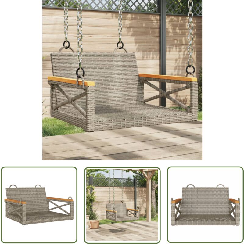 The Living Store - Hängesessel Grau 63x62x40 cm Poly Rattan - Outdoor Möbel - Gartenstuhl - Hangestuhl - Schaukelbank - Gartenlounge