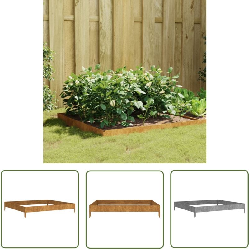 The Living Store - Hochbeet 100x100x18,5 cm Cortenstahl - Cortenstahl Hochbeet - Garten Hochbeet - Rostfreier Gartenbehälter - Balkonbepflanzung